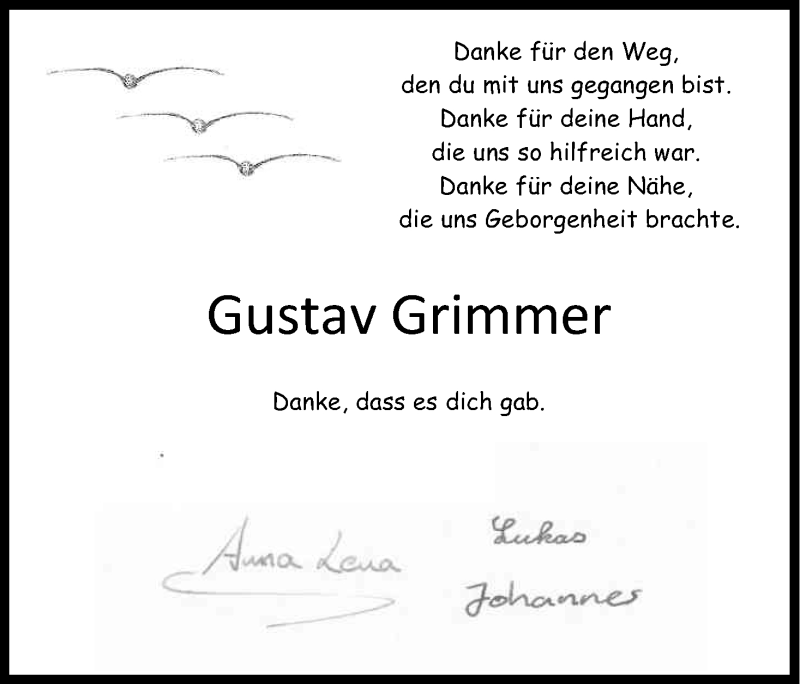  Traueranzeige für Gustav Grimmer vom 10.09.2014 aus Kölner Stadt-Anzeiger / Kölnische Rundschau / Express