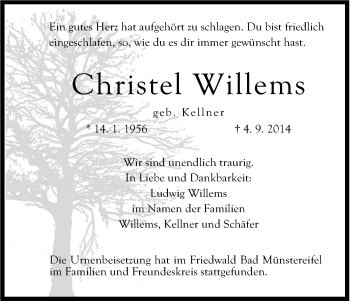 Anzeige von Christel Willems von Kölner Stadt-Anzeiger / Kölnische Rundschau / Express