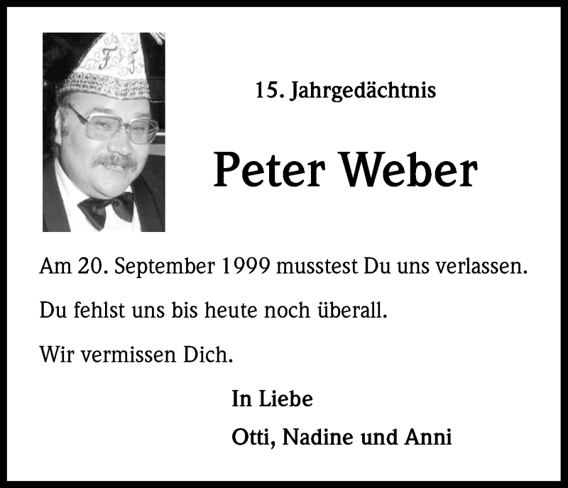  Traueranzeige für Peter Weber vom 20.09.2014 aus Kölner Stadt-Anzeiger / Kölnische Rundschau / Express