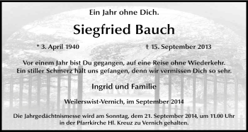 Anzeige von Siegfried Bauch von Kölner Stadt-Anzeiger / Kölnische Rundschau / Express