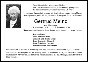 Anzeige von Gertrud Meinz von Kölner Stadt-Anzeiger / Kölnische Rundschau / Express
