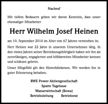 Anzeige von Wilhelm Josef Heinen von Kölner Stadt-Anzeiger / Kölnische Rundschau / Express