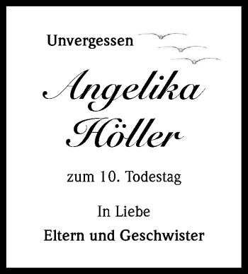 Anzeige von Angelika Höller von Kölner Stadt-Anzeiger / Kölnische Rundschau / Express
