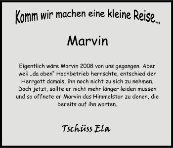 Anzeige von Marvin  von Kölner Stadt-Anzeiger / Kölnische Rundschau / Express