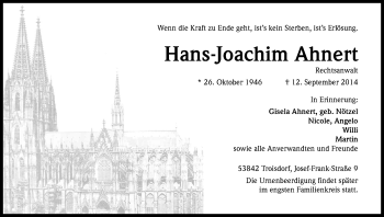 Anzeige von Hans-Joachim Ahnert von Kölner Stadt-Anzeiger / Kölnische Rundschau / Express