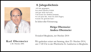 Anzeige von Karl Obermeier von Kölner Stadt-Anzeiger / Kölnische Rundschau / Express
