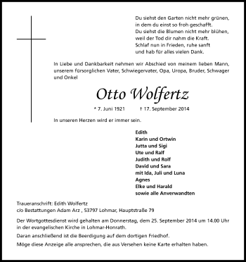 Anzeige von Otto Wolfertz von Kölner Stadt-Anzeiger / Kölnische Rundschau / Express