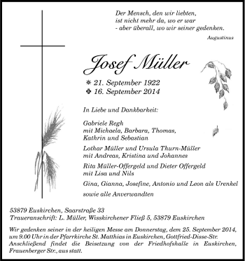 Anzeige von Josef Müller von Kölner Stadt-Anzeiger / Kölnische Rundschau / Express