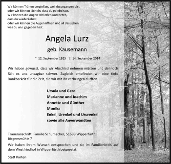 Anzeige von Angela Lurz von Kölner Stadt-Anzeiger / Kölnische Rundschau / Express