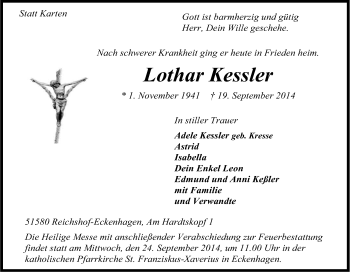 Anzeige von Lothar Kessler von Kölner Stadt-Anzeiger / Kölnische Rundschau / Express