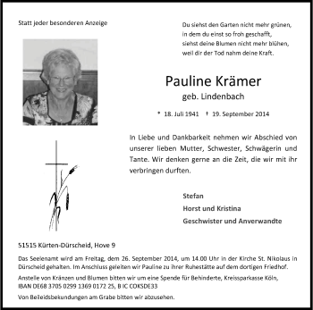 Anzeige von Pauline Krämer von Kölner Stadt-Anzeiger / Kölnische Rundschau / Express