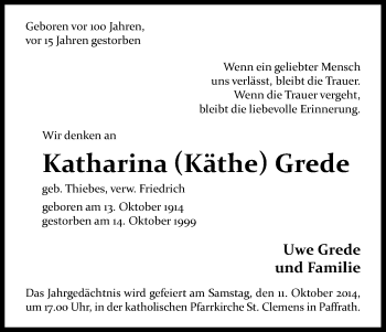 Anzeige von Katharina Grede von Kölner Stadt-Anzeiger / Kölnische Rundschau / Express