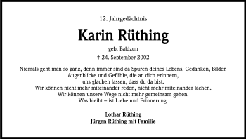 Anzeige von Karin Rüthing von Kölner Stadt-Anzeiger / Kölnische Rundschau / Express