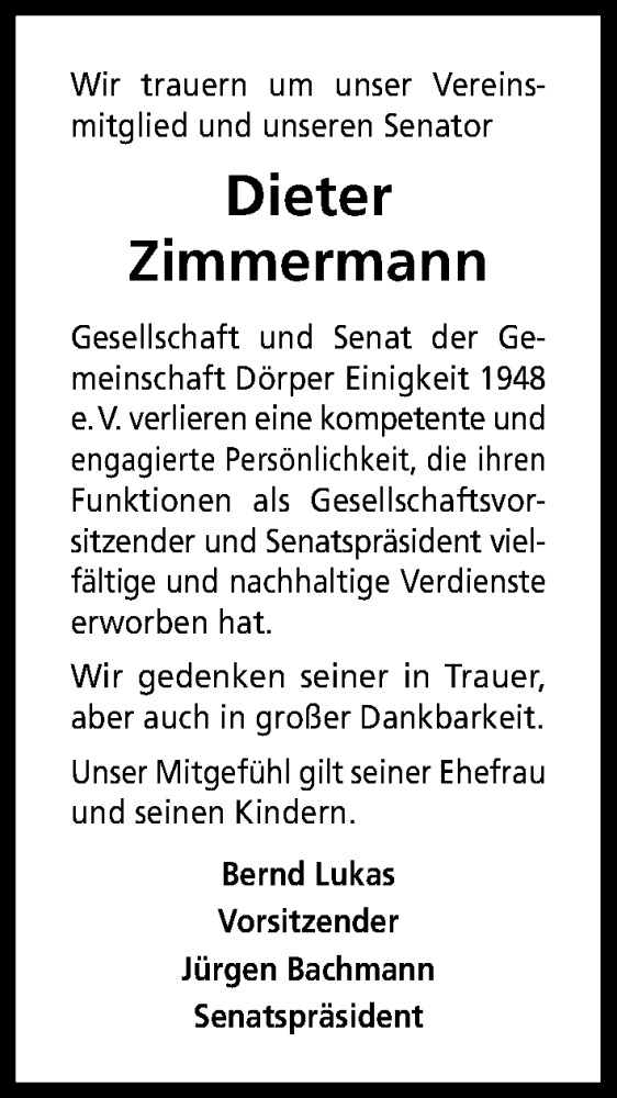  Traueranzeige für Dieter Zimmermann vom 23.09.2014 aus Kölner Stadt-Anzeiger / Kölnische Rundschau / Express