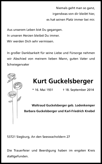 Anzeige von Kurt Guckelsberg von Kölner Stadt-Anzeiger / Kölnische Rundschau / Express