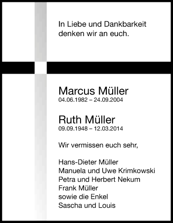 Anzeige von Marcus und Ruth Müller von Kölner Stadt-Anzeiger / Kölnische Rundschau / Express