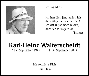 Anzeige von Karl-Heinz Walterscheidt von Kölner Stadt-Anzeiger / Kölnische Rundschau / Express