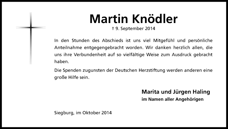  Traueranzeige für Martin Knödler vom 04.10.2014 aus Kölner Stadt-Anzeiger / Kölnische Rundschau / Express