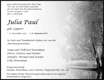 Anzeige von Julia Paul von Kölner Stadt-Anzeiger / Kölnische Rundschau / Express