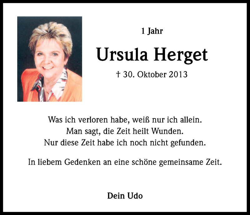  Traueranzeige für Ursula Herget vom 27.09.2014 aus Kölner Stadt-Anzeiger / Kölnische Rundschau / Express