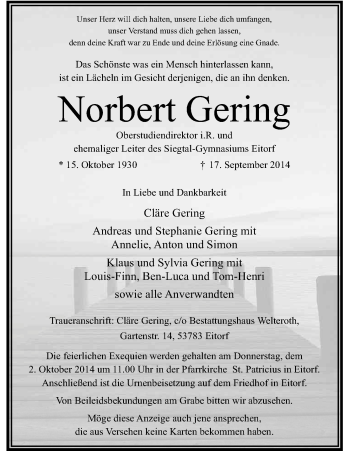 Anzeige von Norbert Gering von Kölner Stadt-Anzeiger / Kölnische Rundschau / Express