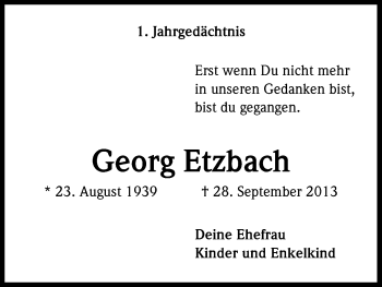 Anzeige von Georg Etzbach von Kölner Stadt-Anzeiger / Kölnische Rundschau / Express