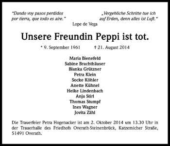 Anzeige von Petra Hogenacker von Kölner Stadt-Anzeiger / Kölnische Rundschau / Express