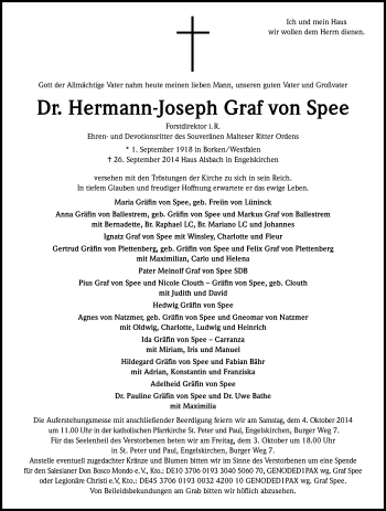 Anzeige von Hermann-Joseph Graf vpm Süee von Kölner Stadt-Anzeiger / Kölnische Rundschau / Express
