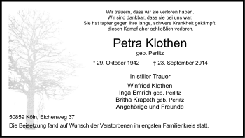 Anzeige von Petra Klothen von Kölner Stadt-Anzeiger / Kölnische Rundschau / Express