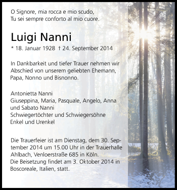 Anzeige von Luigi Nanni von Kölner Stadt-Anzeiger / Kölnische Rundschau / Express