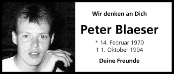 Anzeige von Peter Blaeser von Kölner Stadt-Anzeiger / Kölnische Rundschau / Express