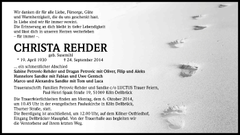 Anzeige von Christa Rehder von Kölner Stadt-Anzeiger / Kölnische Rundschau / Express