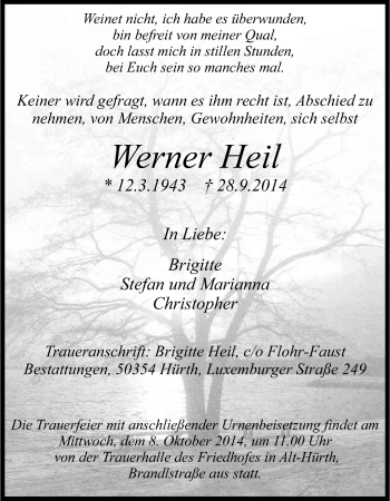 Anzeige von Werner Heil von Kölner Stadt-Anzeiger / Kölnische Rundschau / Express