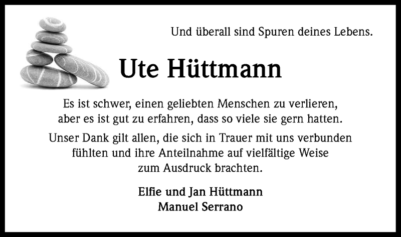  Traueranzeige für Ute Hüttmann vom 04.10.2014 aus Kölner Stadt-Anzeiger / Kölnische Rundschau / Express