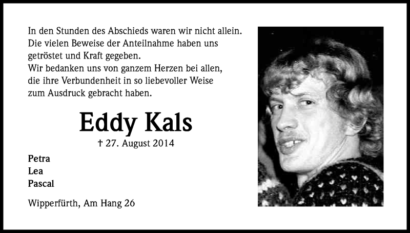  Traueranzeige für Eddy Kals vom 04.10.2014 aus Kölner Stadt-Anzeiger / Kölnische Rundschau / Express