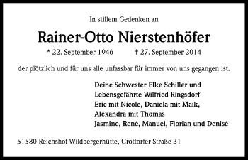 Anzeige von Rainer-Otto Nierstenhöfer von Kölner Stadt-Anzeiger / Kölnische Rundschau / Express