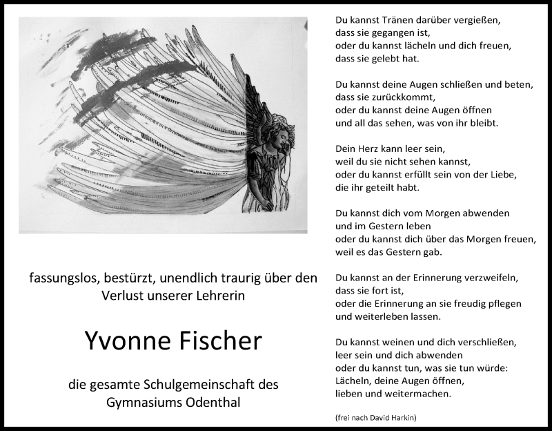  Traueranzeige für Yvonne Fischer vom 04.10.2014 aus Kölner Stadt-Anzeiger / Kölnische Rundschau / Express