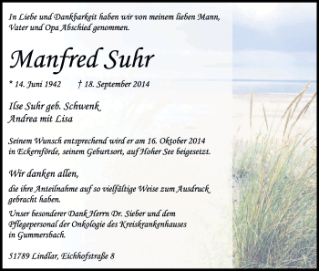 Anzeige von Manfred Suhl von Kölner Stadt-Anzeiger / Kölnische Rundschau / Express