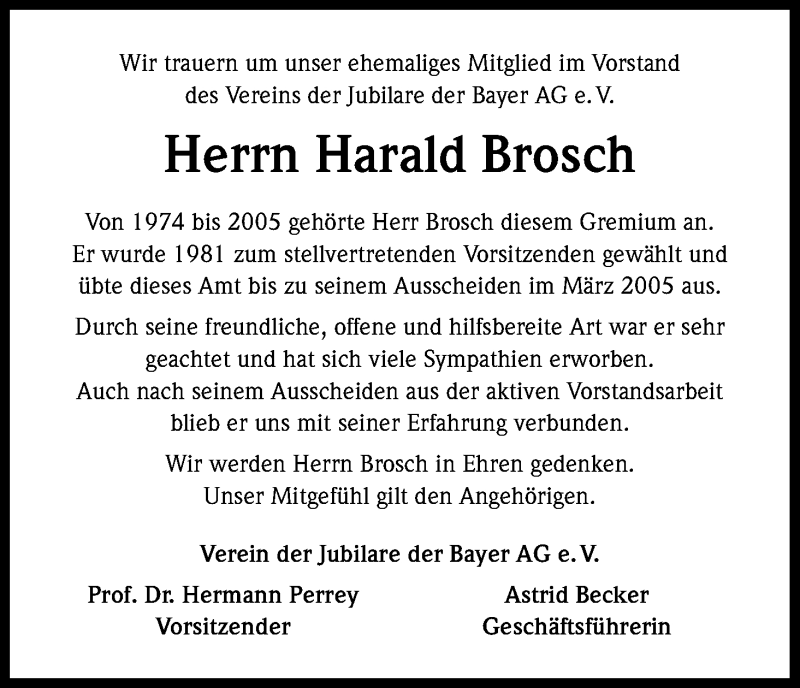  Traueranzeige für Harald Brosch vom 08.10.2014 aus Kölner Stadt-Anzeiger / Kölnische Rundschau / Express