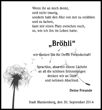 Anzeige von Bröhli  von Kölner Stadt-Anzeiger / Kölnische Rundschau / Express