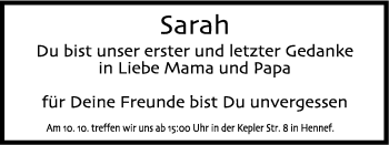 Anzeige von Sarah Rymus von Kölner Stadt-Anzeiger / Kölnische Rundschau / Express