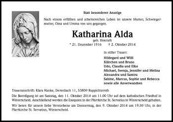Anzeige von Katharina Alda von Kölner Stadt-Anzeiger / Kölnische Rundschau / Express