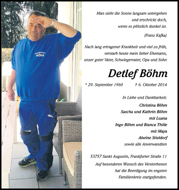 Anzeige von Detlef Böhm von Kölner Stadt-Anzeiger / Kölnische Rundschau / Express