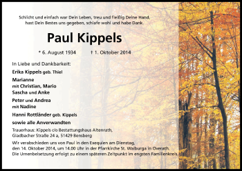Anzeige von Paul Kippels von Kölner Stadt-Anzeiger / Kölnische Rundschau / Express