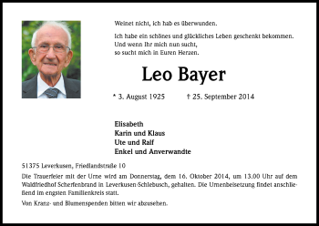 Anzeige von Leo Bayer von Kölner Stadt-Anzeiger / Kölnische Rundschau / Express