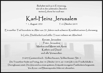 Anzeige von Karl-Heinz Jerusalem von Kölner Stadt-Anzeiger / Kölnische Rundschau / Express
