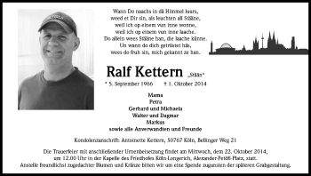 Anzeige von Ralf Kettern von Kölner Stadt-Anzeiger / Kölnische Rundschau / Express