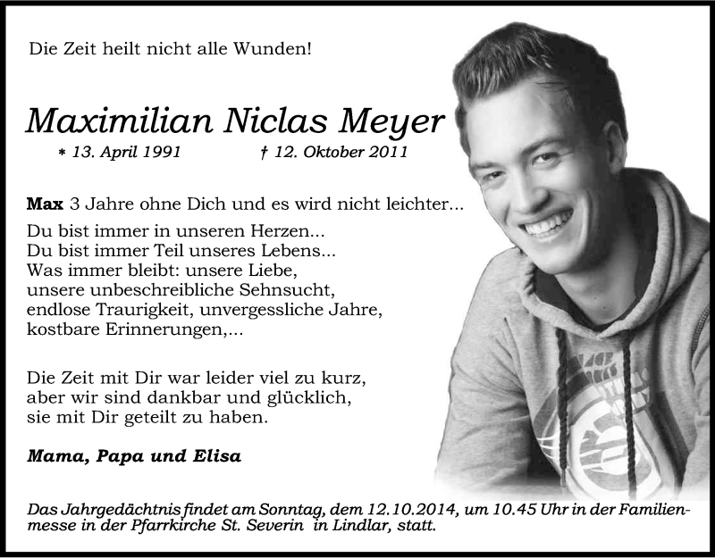  Traueranzeige für Maximilian Niclas Meyer vom 11.10.2014 aus Kölner Stadt-Anzeiger / Kölnische Rundschau / Express