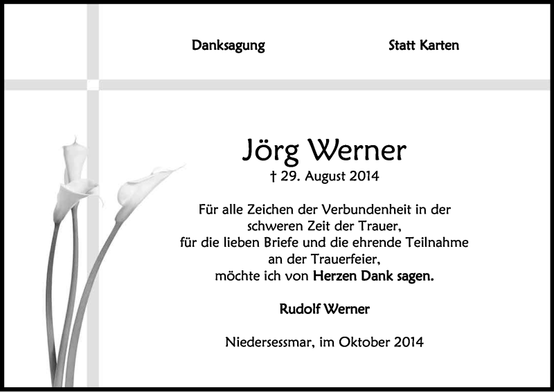  Traueranzeige für Jörg Werner vom 18.10.2014 aus Kölner Stadt-Anzeiger / Kölnische Rundschau / Express