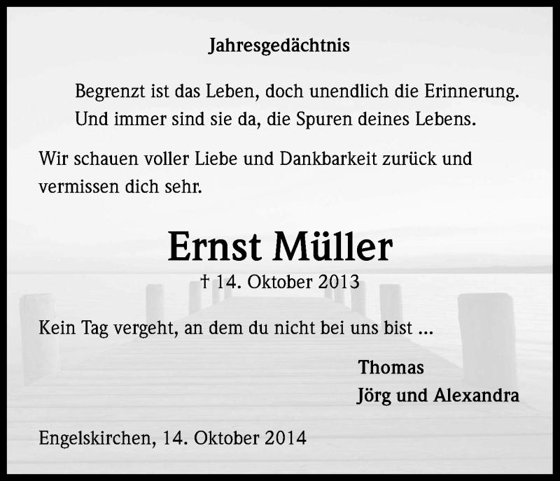  Traueranzeige für Ernst Müller vom 14.10.2014 aus Kölner Stadt-Anzeiger / Kölnische Rundschau / Express